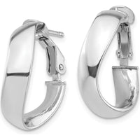 14K White Gold High Polished 5mm Wavy Omega Back Hoop Earrings by Oro Pregiato
