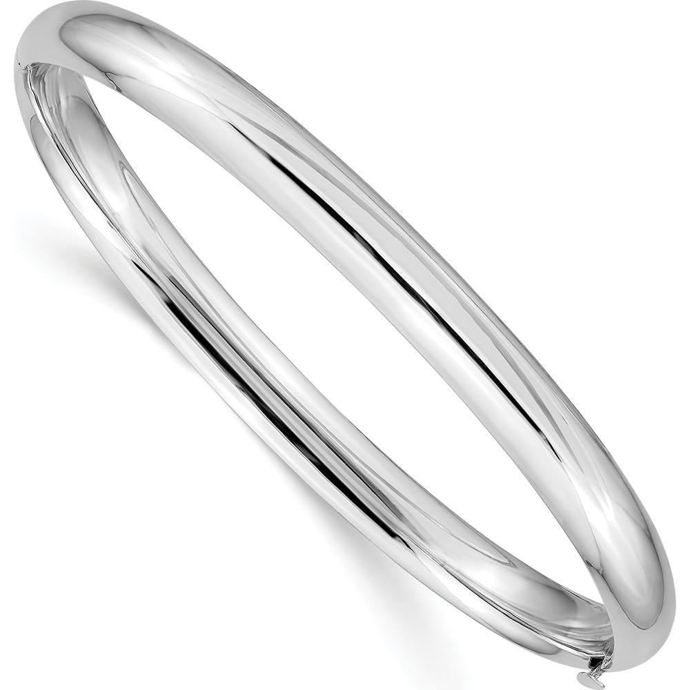 14K White Gold High Polished 6.00mm Hinged Oval Bangle Bracelet - Luxury Women's Jewelry by Oro Pregiato