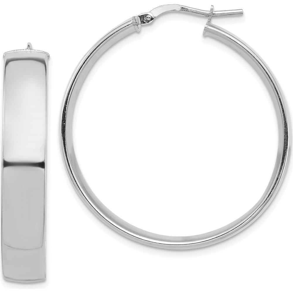 14K White Gold High Polished 7mm Hoop Earrings - Polished Finish with Rhodium Plating by 0