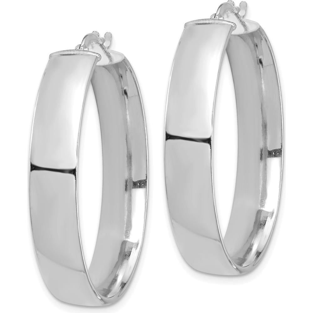 14K White Gold High Polished 7mm Hoop Earrings - Polished Finish with Rhodium Plating by 0