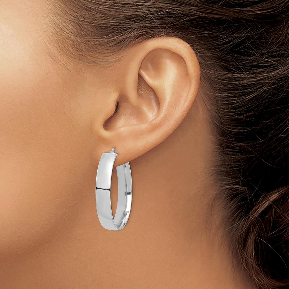14K White Gold High Polished 7mm Hoop Earrings - Polished Finish with Rhodium Plating by 0