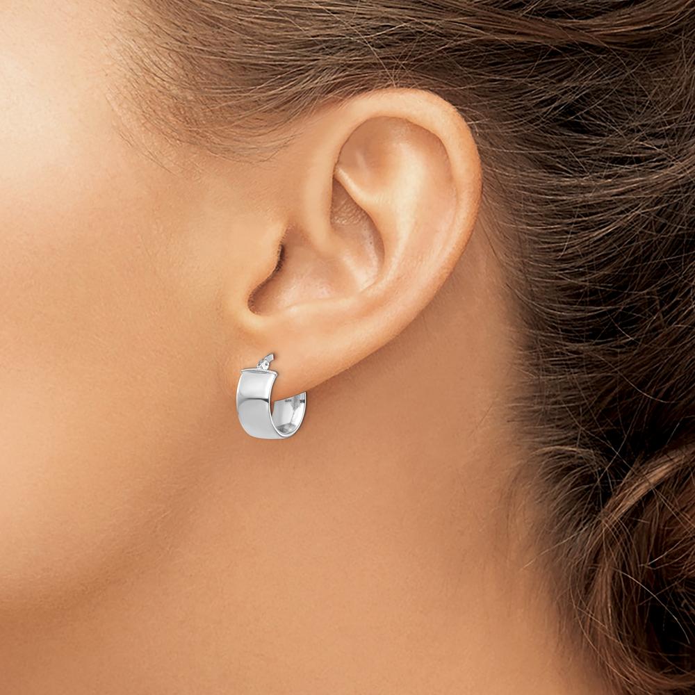14K White Gold High Polished 7mm Hoop Earrings - Rhodium Plated Finish by 0