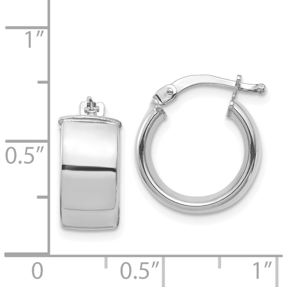 14K White Gold High Polished 7mm Hoop Earrings - Rhodium Plated Finish by 0