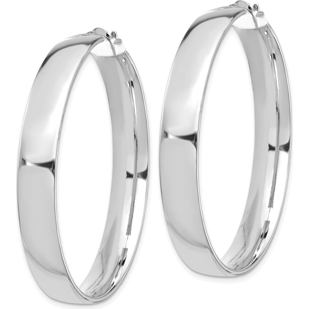 14K White Gold High Polished 7mm Large Hoop Earrings by 0