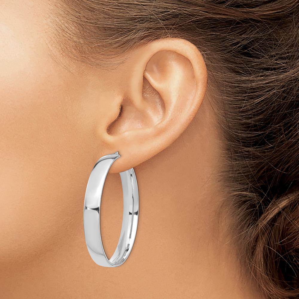 14K White Gold High Polished 7mm Large Hoop Earrings by 0