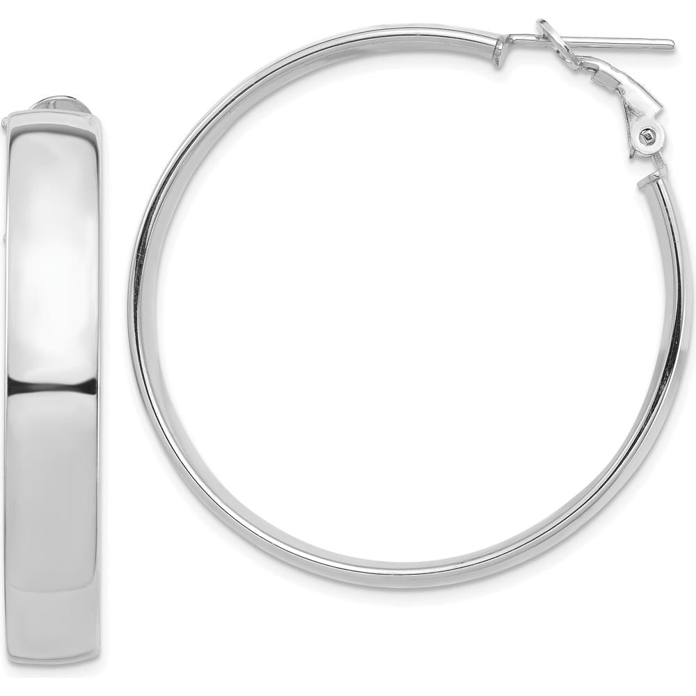 14K White Gold High Polished 7mm Omega Back Hoop Earrings by Oro Pregiato