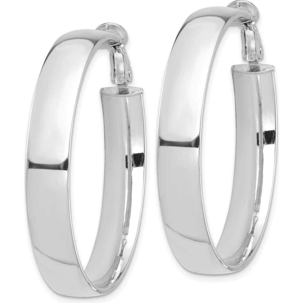 14K White Gold High Polished 7mm Omega Back Hoop Earrings by Oro Pregiato