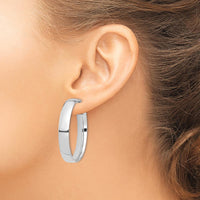14K White Gold High Polished 7mm Omega Back Hoop Earrings by Oro Pregiato