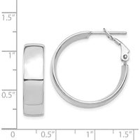 14K White Gold High Polished 7mm Omega Back Hoop Earrings - Rhodium Plated Silver Tone Finish by Oro Pregiato