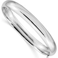 14K White Gold High Polished 8.00mm Hinged Oval Bangle Bracelet - Timeless Luxury Piece by Oro Pregiato