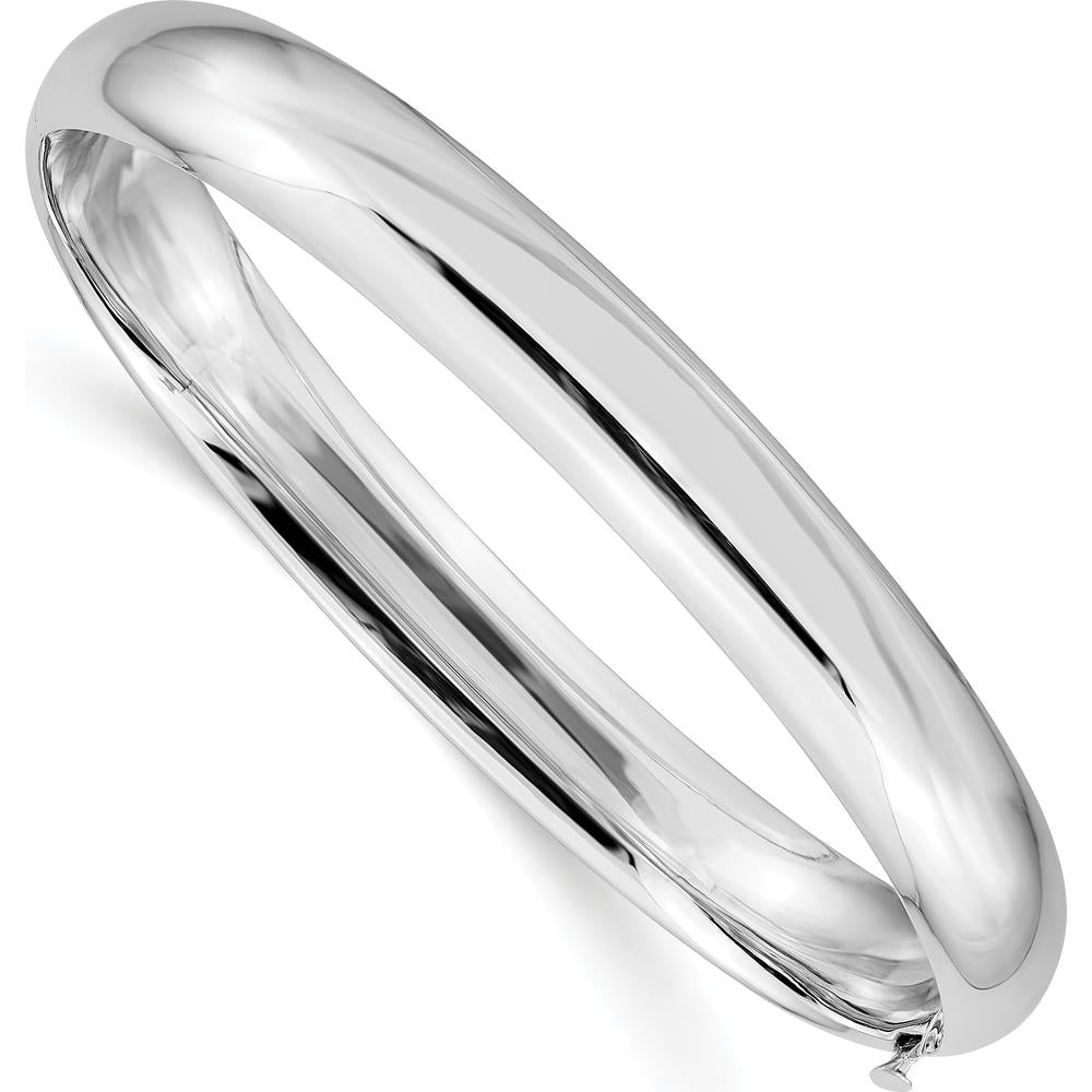 14K White Gold High Polished 8.00mm Hinged Oval Bangle Bracelet - Timeless Luxury Piece by Oro Pregiato