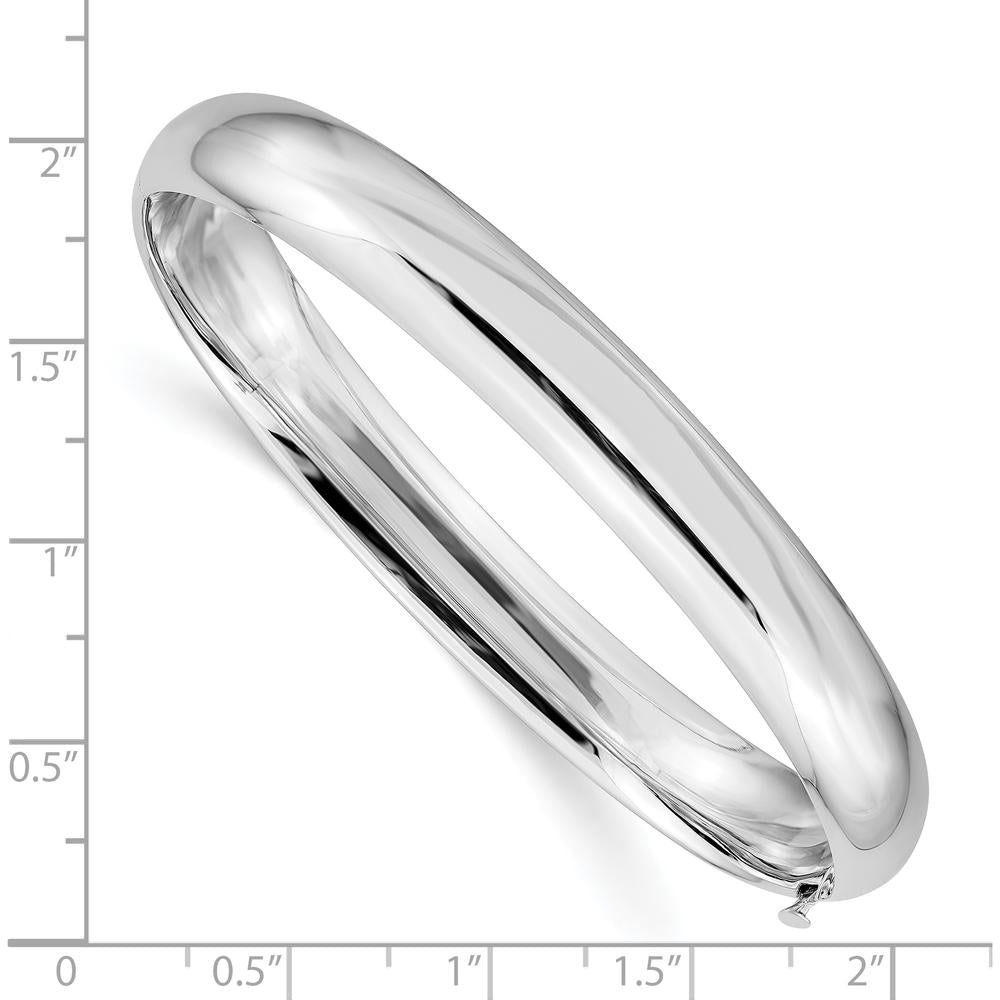 14K White Gold High Polished 8.00mm Hinged Oval Bangle Bracelet - Timeless Luxury Piece by Oro Pregiato