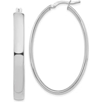 14K White Gold High Polished Oval Hoop Earrings - 44.33mm Length by 0
