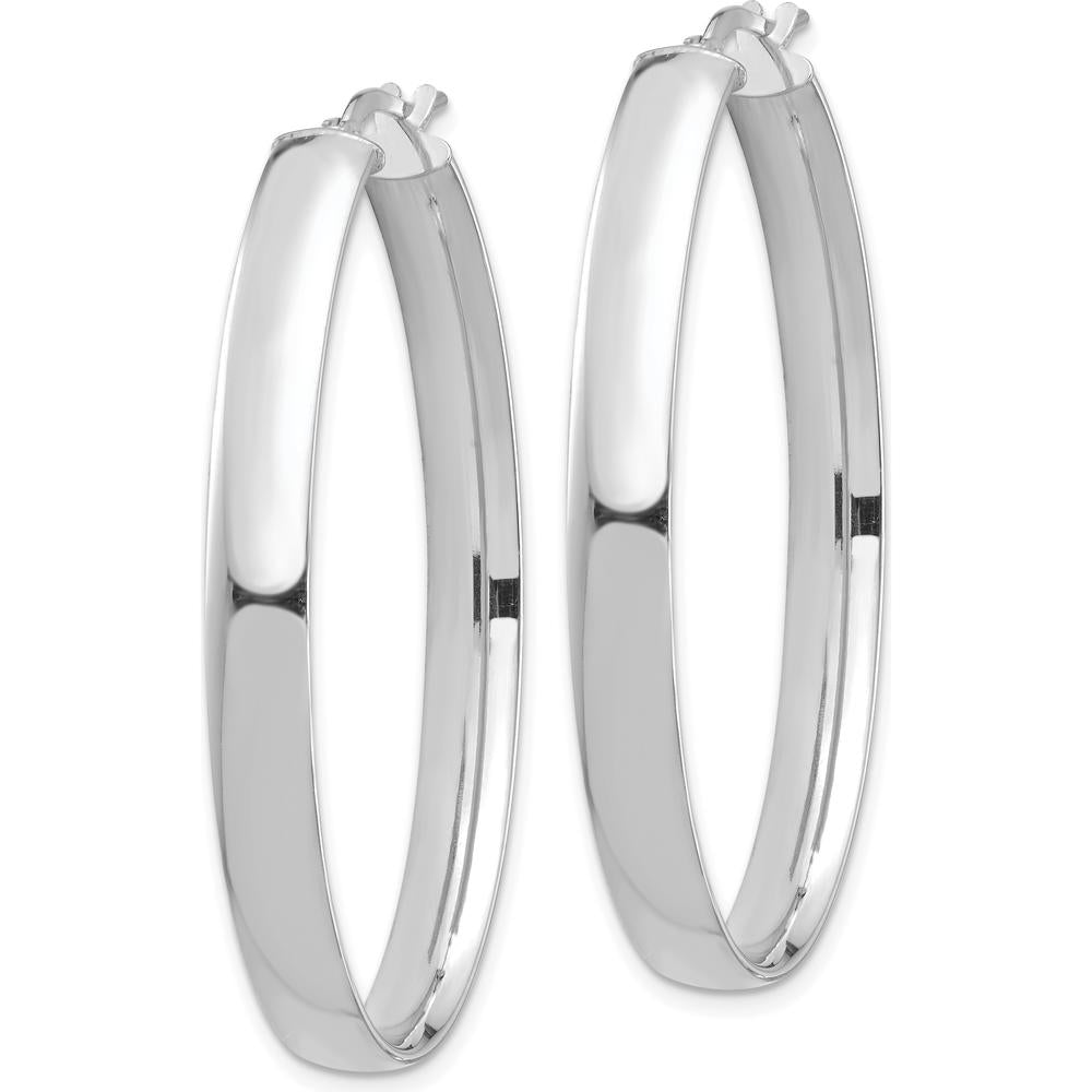 14K White Gold High Polished Oval Hoop Earrings - 44.33mm Length by 0