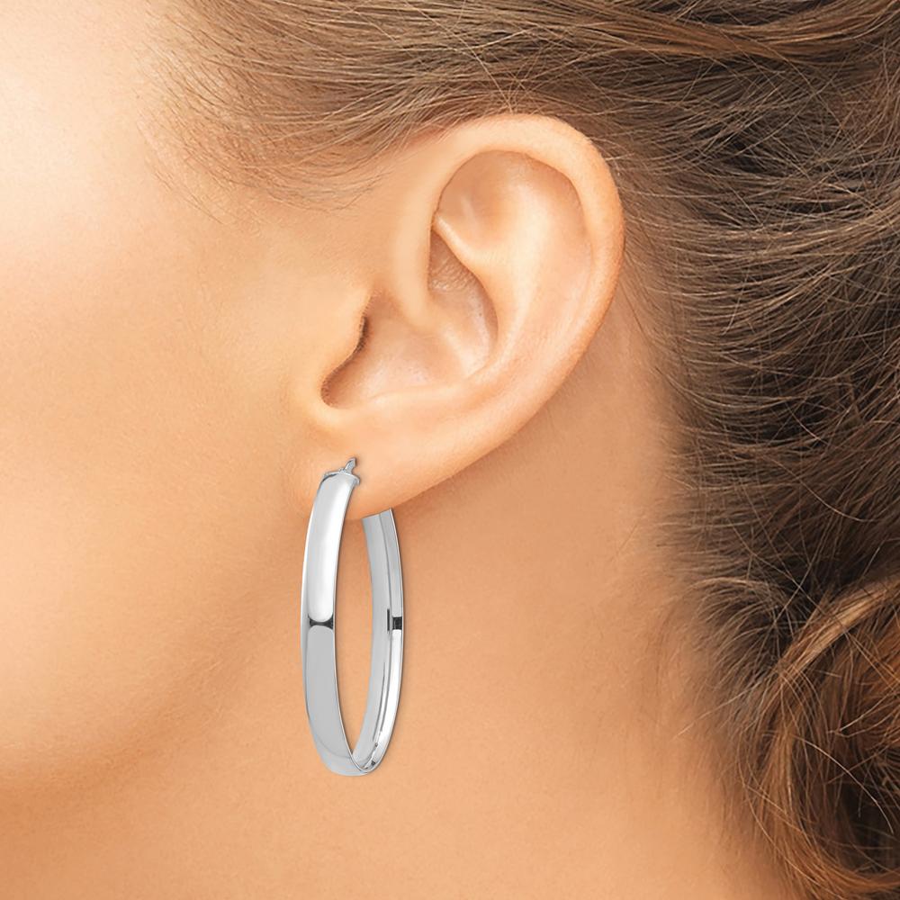 14K White Gold High Polished Oval Hoop Earrings - 44.33mm Length by 0