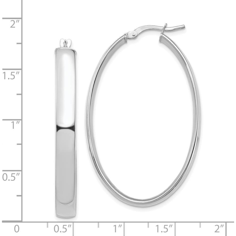 14K White Gold High Polished Oval Hoop Earrings - 44.33mm Length by 0