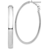 14K White Gold High Polished Oval Hoop Earrings with Omega Back Closure by Oro Pregiato