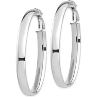 14K White Gold High Polished Oval Hoop Earrings with Omega Back Closure by Oro Pregiato