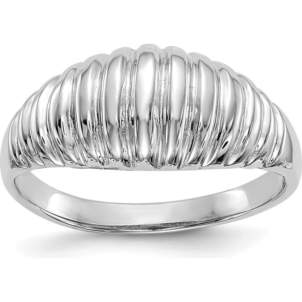 14K White Gold High Polished Ribbed Dome Ring - Fashion Statement Piece by Oro Pregiato