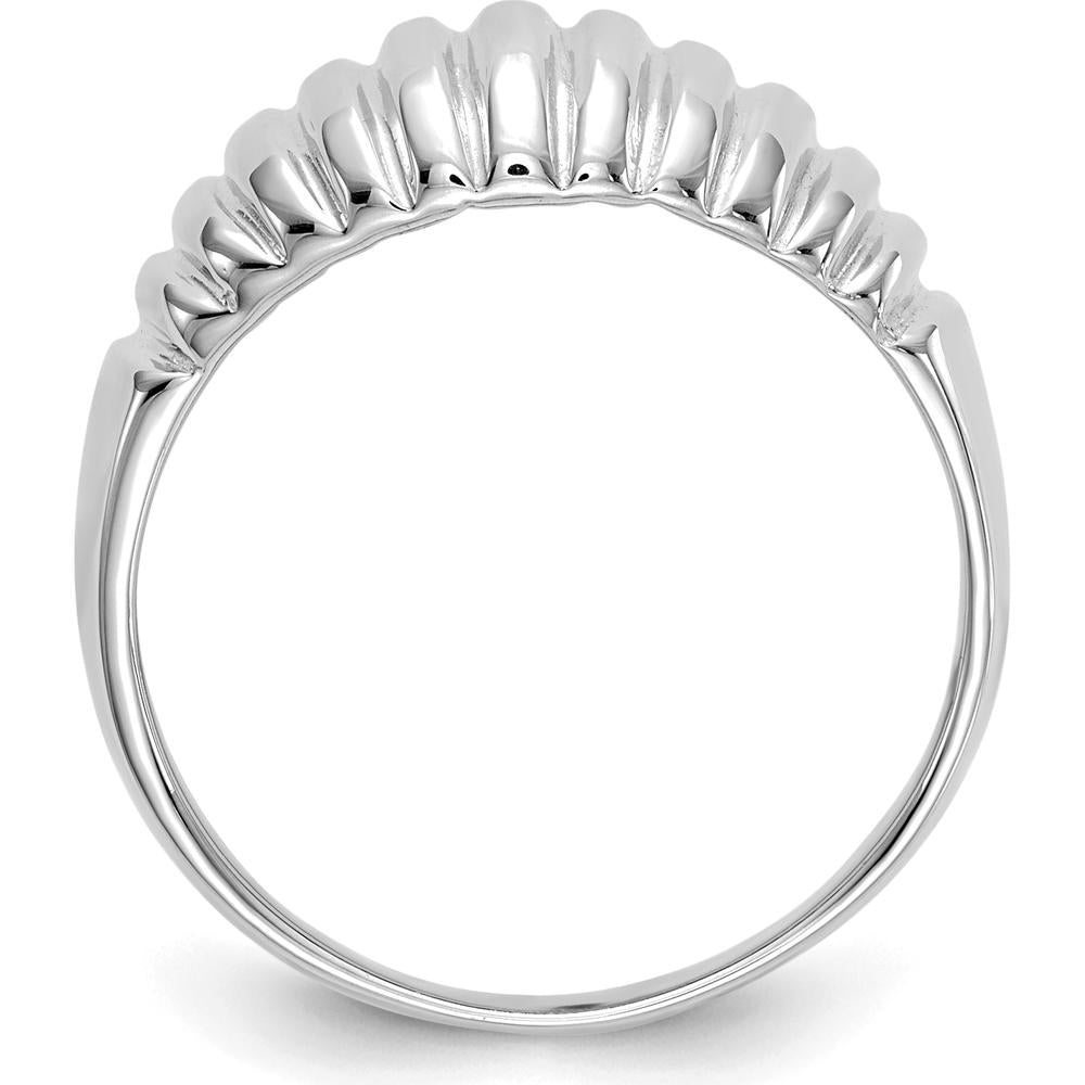 14K White Gold High Polished Ribbed Dome Ring - Fashion Statement Piece by Oro Pregiato