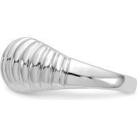 14K White Gold High Polished Ribbed Dome Ring - Fashion Statement Piece by Oro Pregiato