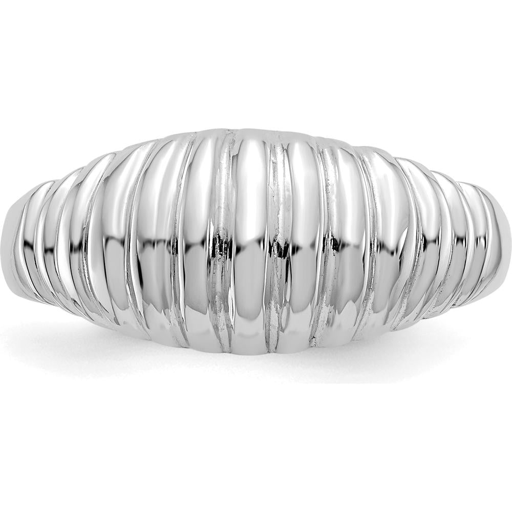 14K White Gold High Polished Ribbed Dome Ring - Fashion Statement Piece by Oro Pregiato