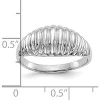 14K White Gold High Polished Ribbed Dome Ring - Fashion Statement Piece by Oro Pregiato