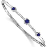14K White Gold Hinged Bangle Bracelet with Diamonds and Sapphires - 1/4 Carats Total Diamond Weight by Monteluci Fine Jewelry