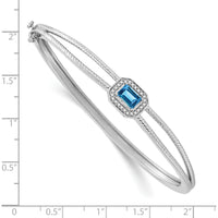 14K White Gold Hinged Bangle Bracelet with Emerald-Cut Blue Topaz and Diamond Halo - 0.46 Carats Blue Topaz, 0.24 Carats Diamonds by Monteluci Fine Jewelry