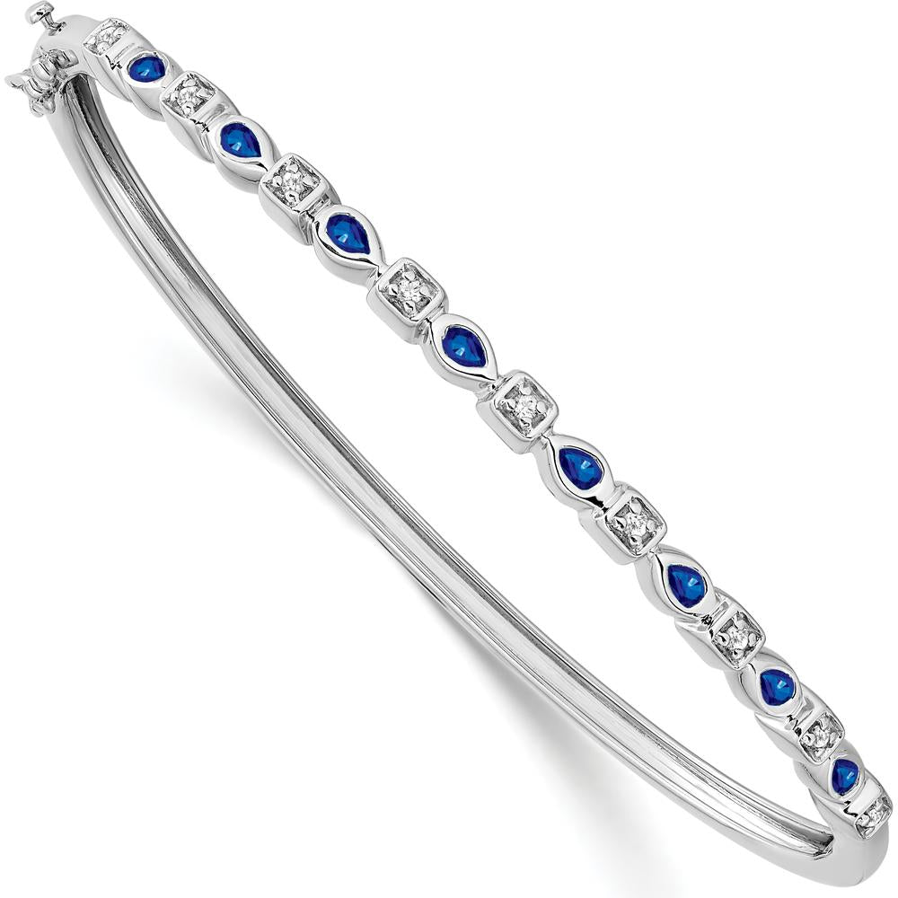 14K White Gold Hinged Bangle Bracelet with Pear Sapphire and Round Diamonds - 0.13 Carats Sapphire, 0.012 Carats Diamond by Monteluci Fine Jewelry
