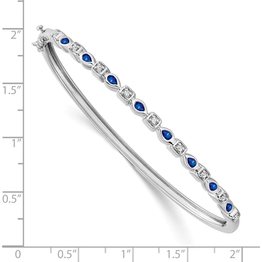 14K White Gold Hinged Bangle Bracelet with Pear Sapphire and Round Diamonds - 0.13 Carats Sapphire, 0.012 Carats Diamond by Monteluci Fine Jewelry