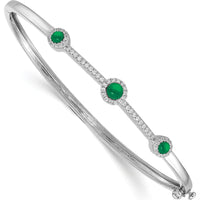 14K White Gold Hinged Bangle Bracelet with Round Diamonds and Cabochon Emeralds - 0.49 Carats Total Emerald Weight, 0.005 Carats Total Diamond Weight by Monteluci Fine Jewelry