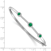 14K White Gold Hinged Bangle Bracelet with Round Diamonds and Cabochon Emeralds - 0.49 Carats Total Emerald Weight, 0.005 Carats Total Diamond Weight by Monteluci Fine Jewelry