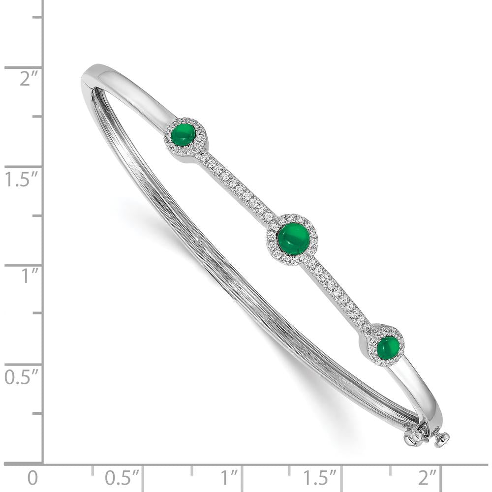 14K White Gold Hinged Bangle Bracelet with Round Diamonds and Cabochon Emeralds - 0.49 Carats Total Emerald Weight, 0.005 Carats Total Diamond Weight by Monteluci Fine Jewelry