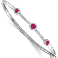 14K White Gold Hinged Bangle Bracelet with Round Rubies and Diamonds - 0.49 Carats Total Ruby Weight by Monteluci Fine Jewelry