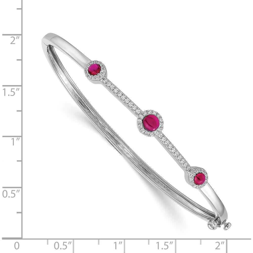 14K White Gold Hinged Bangle Bracelet with Round Rubies and Diamonds - 0.49 Carats Total Ruby Weight by Monteluci Fine Jewelry