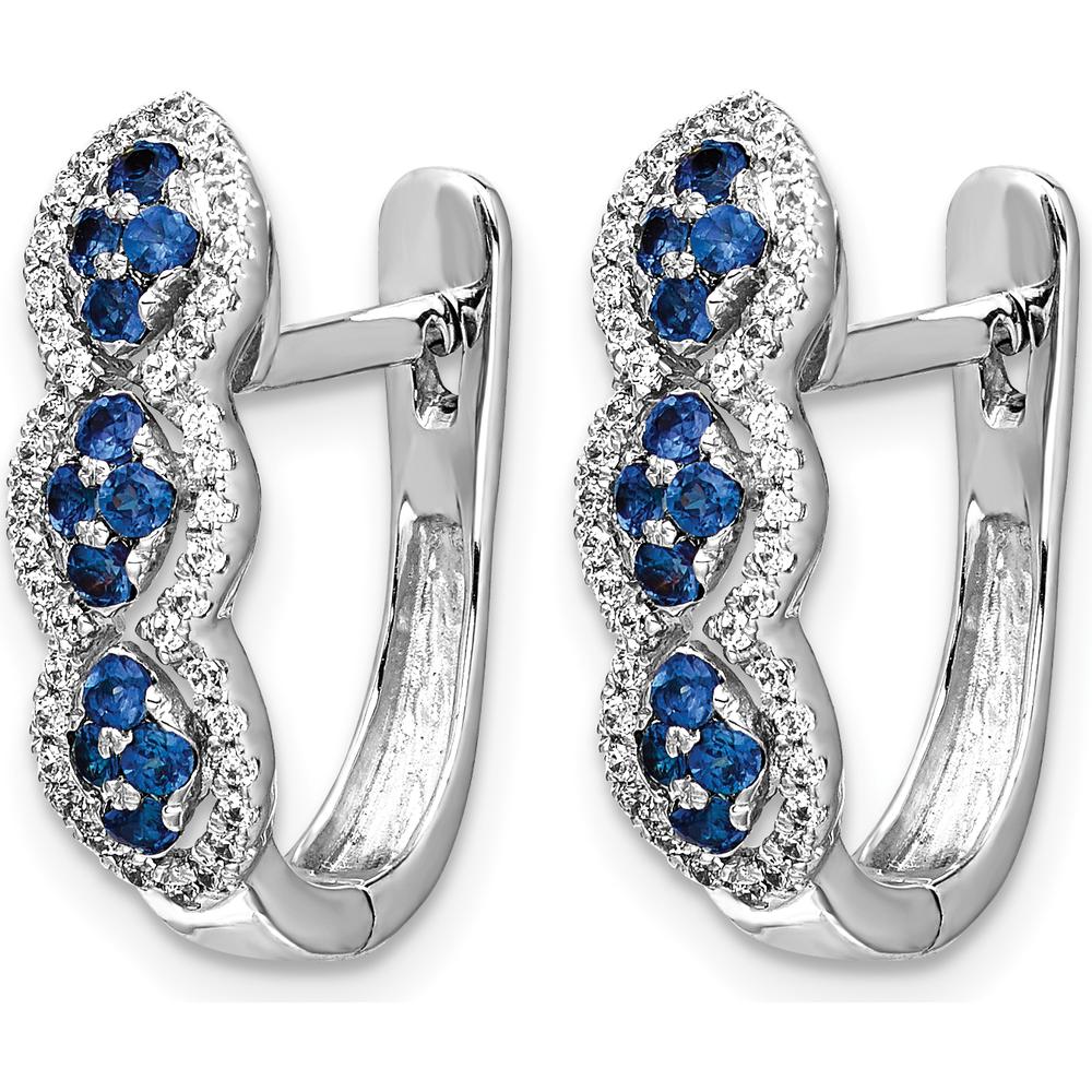 14K White Gold Hinged Earrings with Round Blue Sapphires and Diamonds - 0.52 Carat Total Weight by Monteluci Fine Jewelry