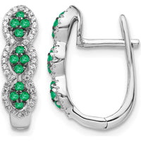 14K White Gold Hinged Earrings with Round Emeralds and Diamonds - 0.013 Carat Emerald & 0.003 Carat Diamond Total Carat Weight by Monteluci Fine Jewelry