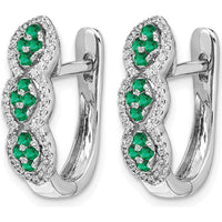 14K White Gold Hinged Earrings with Round Emeralds and Diamonds - 0.013 Carat Emerald & 0.003 Carat Diamond Total Carat Weight by Monteluci Fine Jewelry