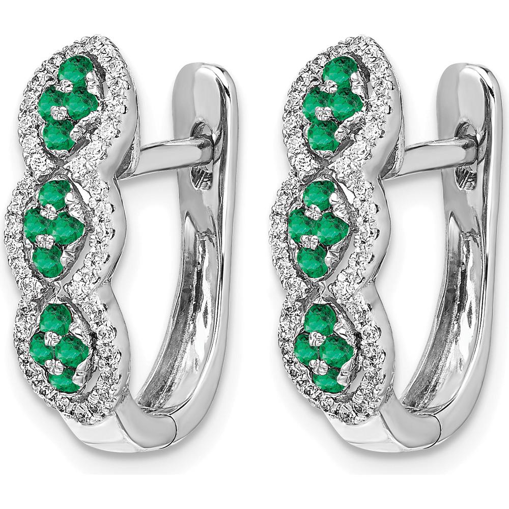 14K White Gold Hinged Earrings with Round Emeralds and Diamonds - 0.013 Carat Emerald & 0.003 Carat Diamond Total Carat Weight by Monteluci Fine Jewelry