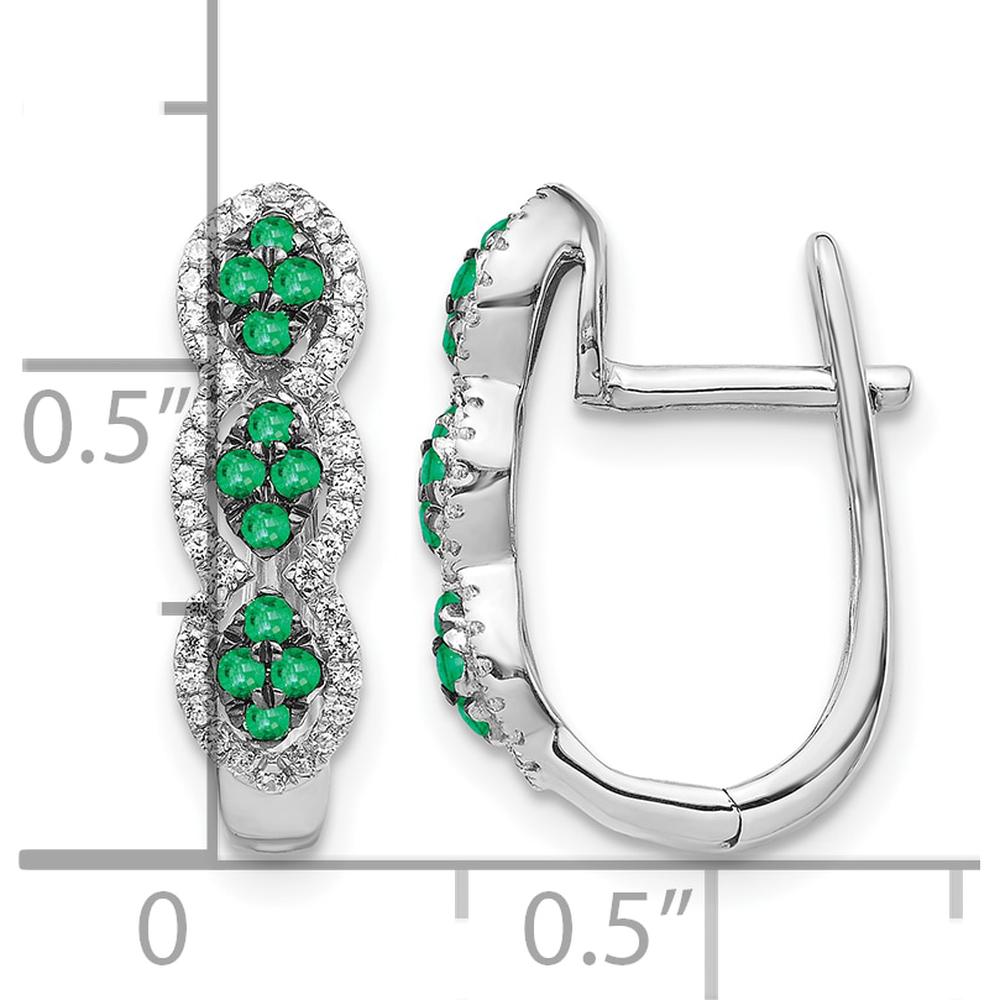 14K White Gold Hinged Earrings with Round Emeralds and Diamonds - 0.013 Carat Emerald & 0.003 Carat Diamond Total Carat Weight by Monteluci Fine Jewelry