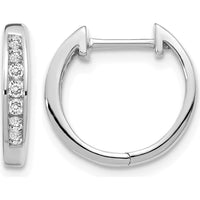 14K White Gold Hinged Hoop Earrings with 14 Round Diamonds - 0.015 Carat Total Diamond Weight by Monteluci Fine Jewelry