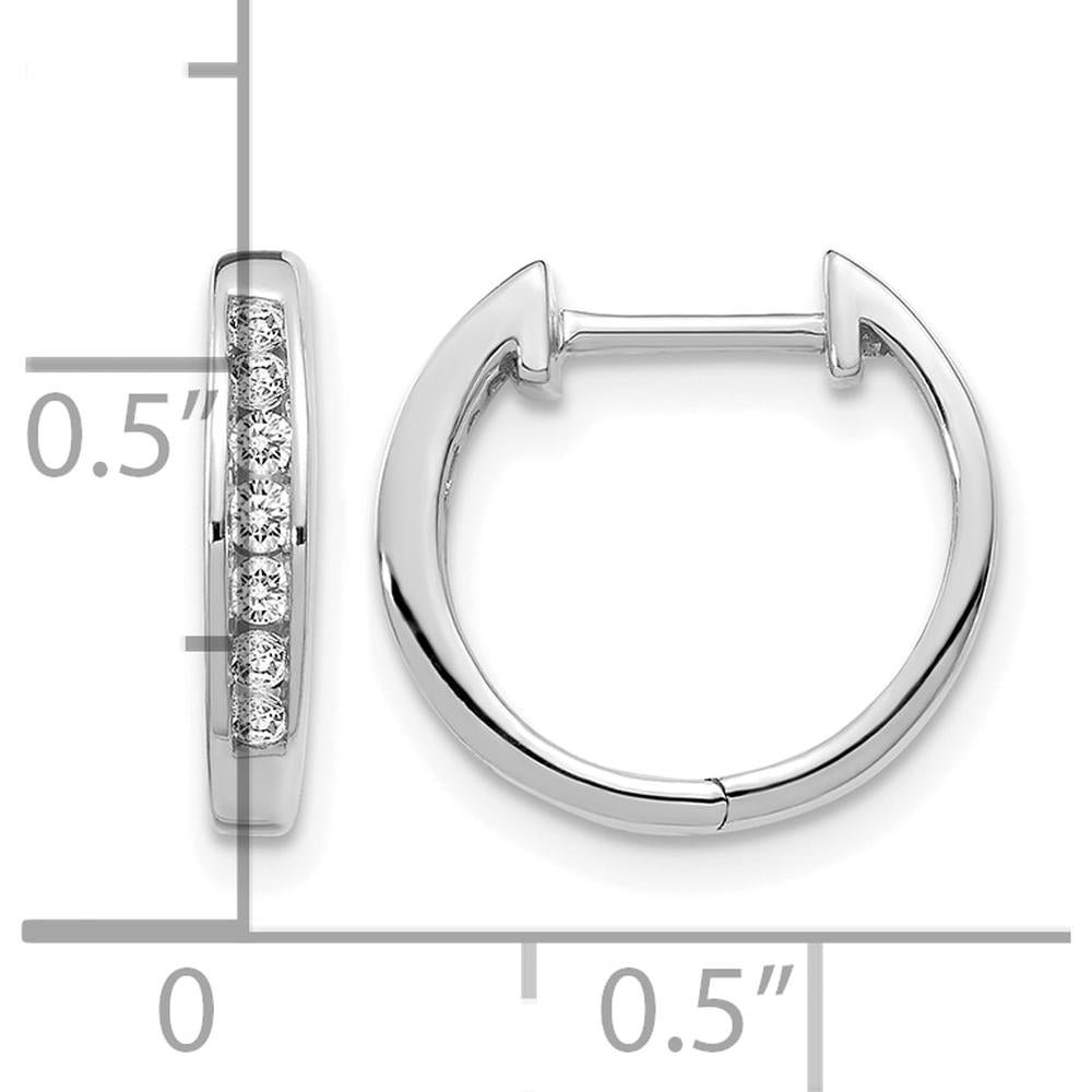 14K White Gold Hinged Hoop Earrings with 14 Round Diamonds - 0.015 Carat Total Diamond Weight by Monteluci Fine Jewelry