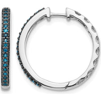 14K White Gold Hinged Hoop Earrings with 38 Round Blue Diamonds - 0.14 Carat Total Diamond Weight by Monteluci Fine Jewelry