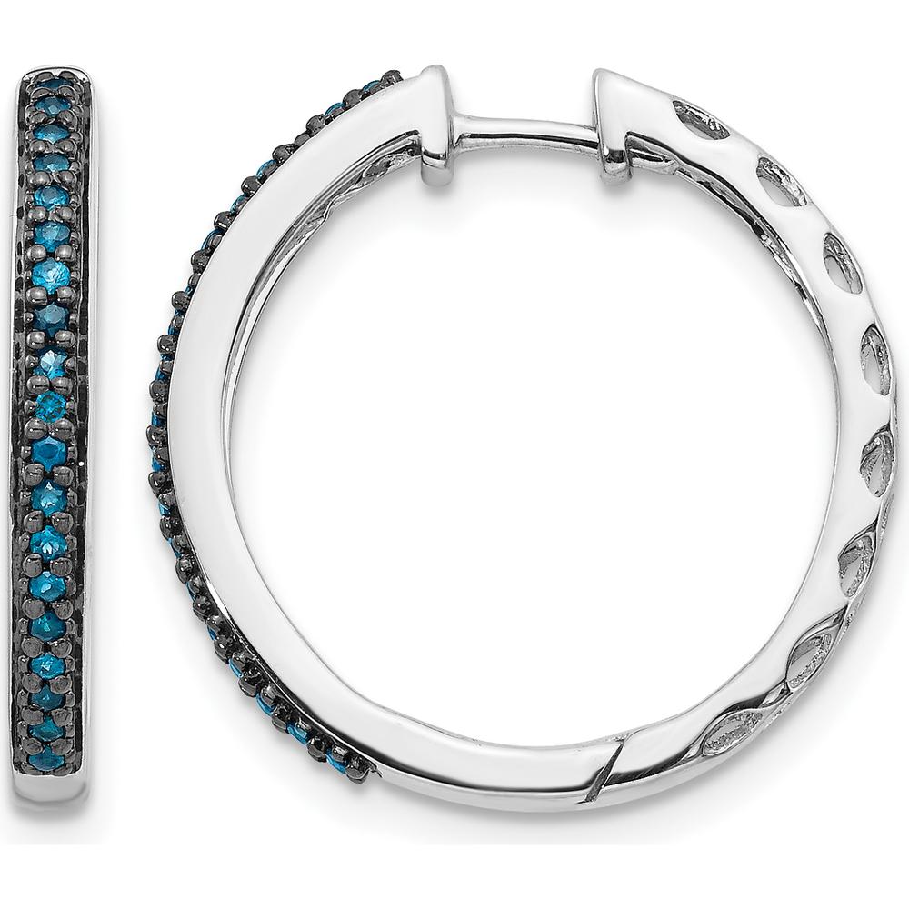 14K White Gold Hinged Hoop Earrings with 38 Round Blue Diamonds - 0.14 Carat Total Diamond Weight by Monteluci Fine Jewelry