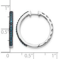 14K White Gold Hinged Hoop Earrings with 38 Round Blue Diamonds - 0.14 Carat Total Diamond Weight by Monteluci Fine Jewelry