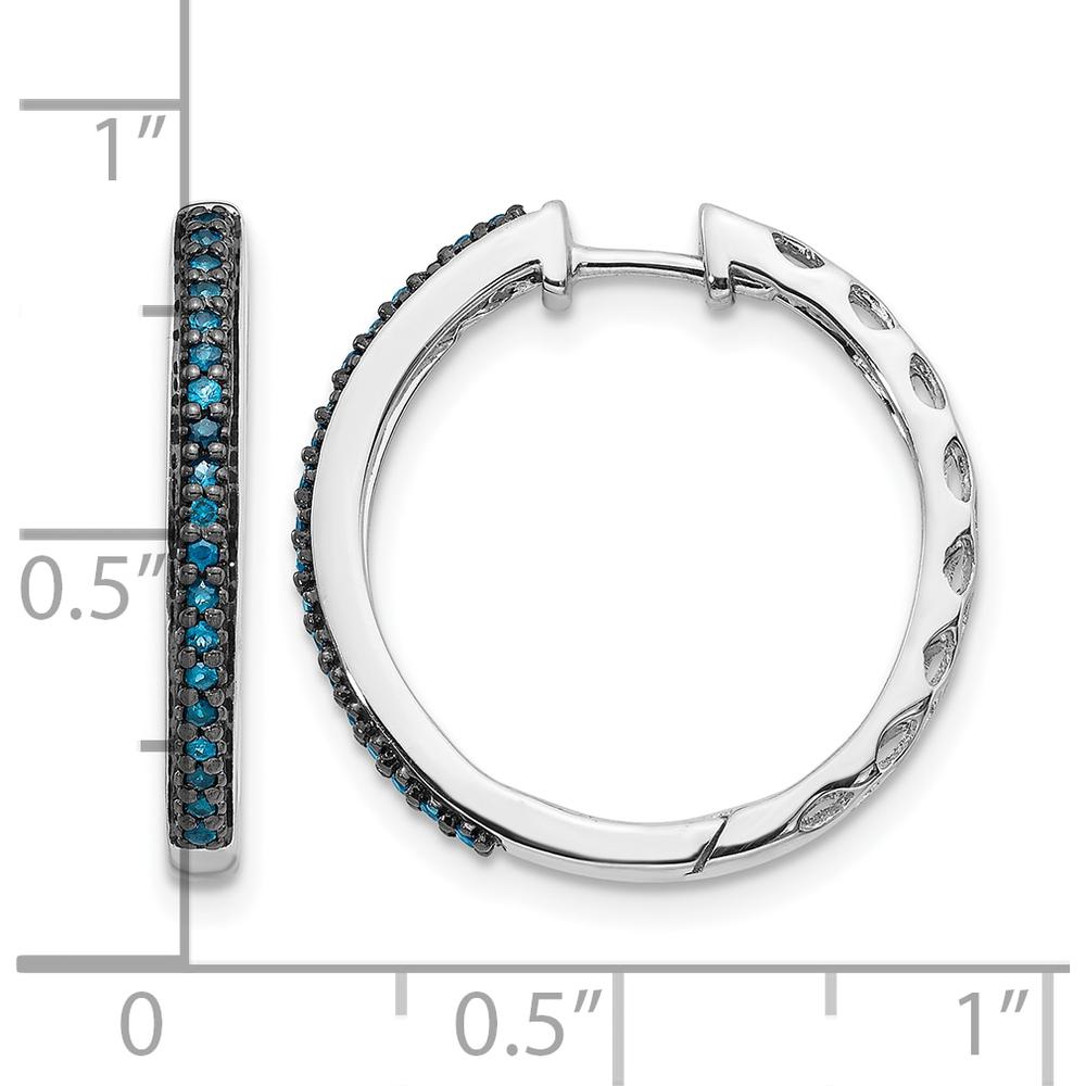 14K White Gold Hinged Hoop Earrings with 38 Round Blue Diamonds - 0.14 Carat Total Diamond Weight by Monteluci Fine Jewelry