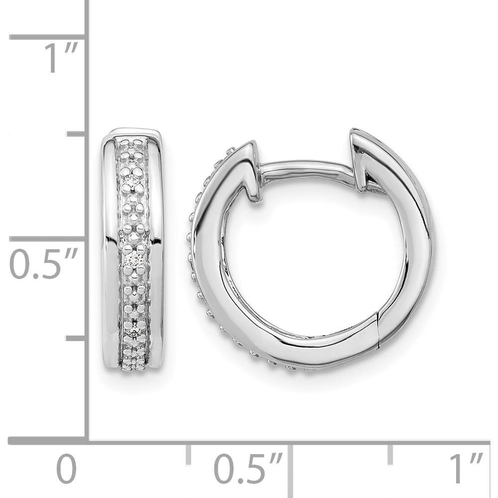 14K White Gold Hinged Hoop Earrings with 6 Round Diamonds - 0.005 Carat Total Diamond Weight by Monteluci Fine Jewelry