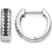 14K White Gold Hinged Hoop Earrings with Black and White Diamonds - 0.022 Carat Total Diamond Weight by Monteluci Fine Jewelry
