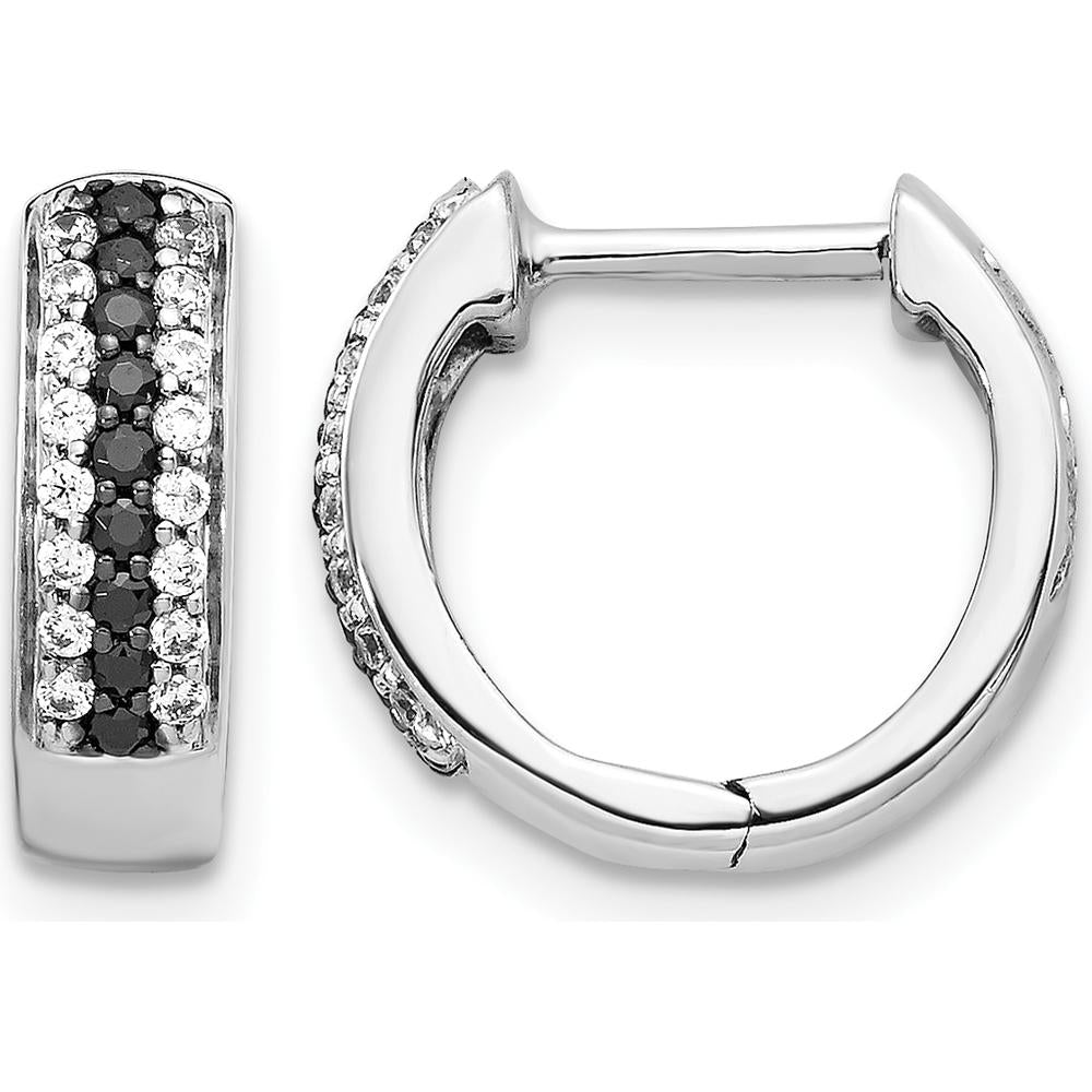 14K White Gold Hinged Hoop Earrings with Black and White Diamonds - 0.022 Carat Total Diamond Weight by Monteluci Fine Jewelry